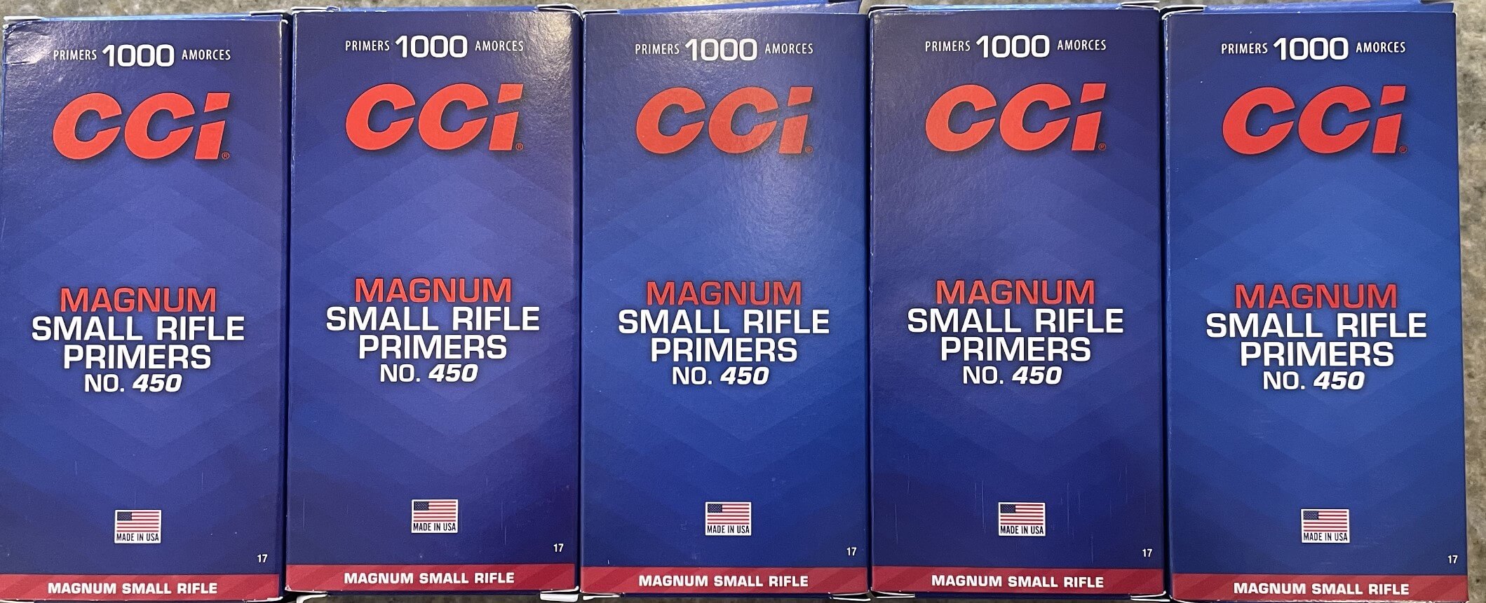 5,000 count Small Rifle Magnum Primers (CCI No. 450)